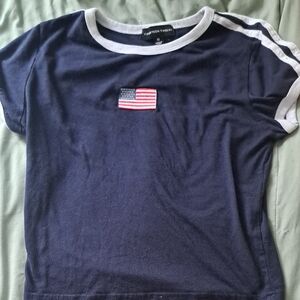 Fourteen 12 Navy Blue Kids Tee with Flag Patch